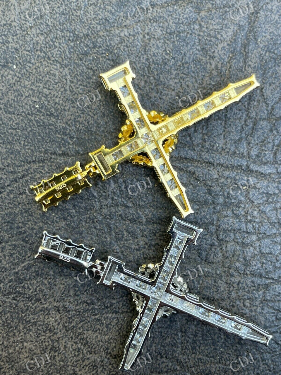 925 Silver Baguette Diamond Jesus Cross Pendant  customdiamjewel   