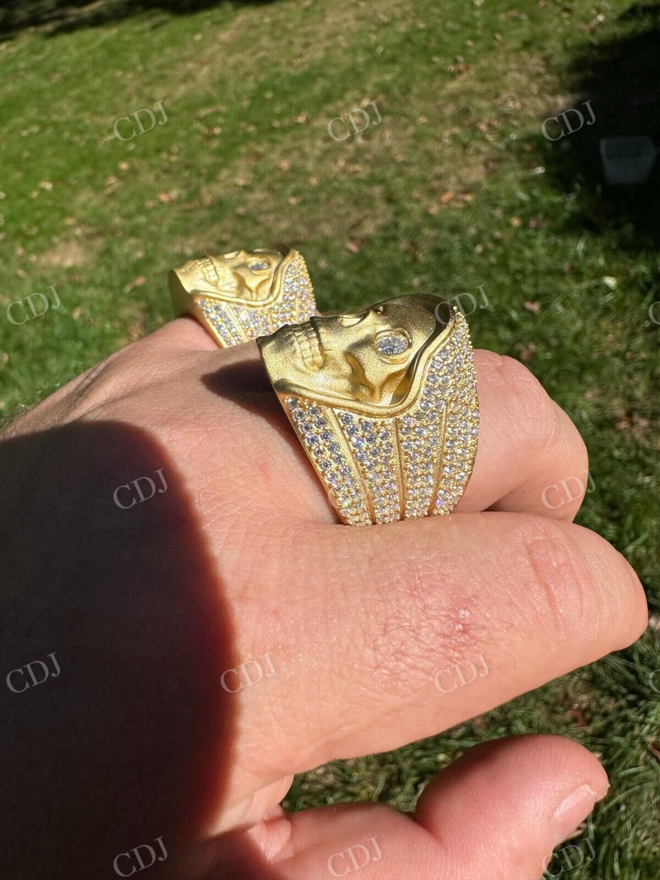 18K Solid Gold Hip Hop Diamond Skull Ring For Men's  customdiamjewel   