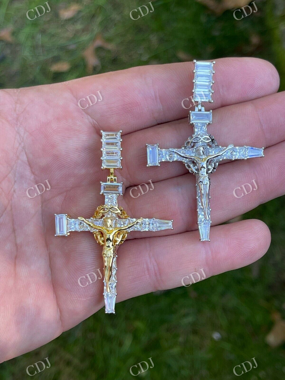 925 Silver Baguette Diamond Jesus Cross Pendant  customdiamjewel   
