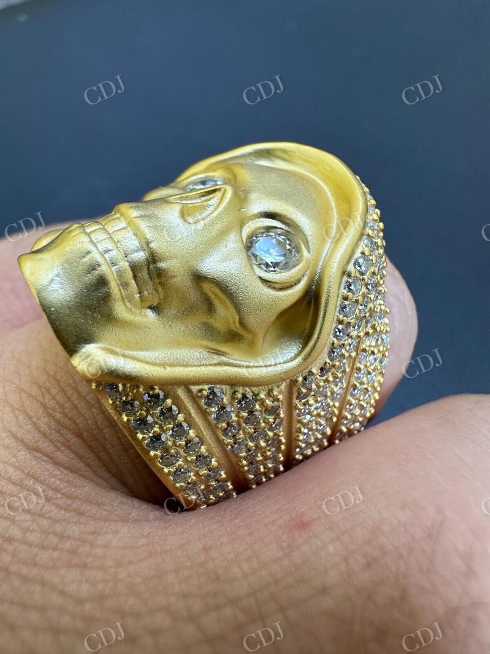 18K Solid Gold Hip Hop Diamond Skull Ring For Men's  customdiamjewel   