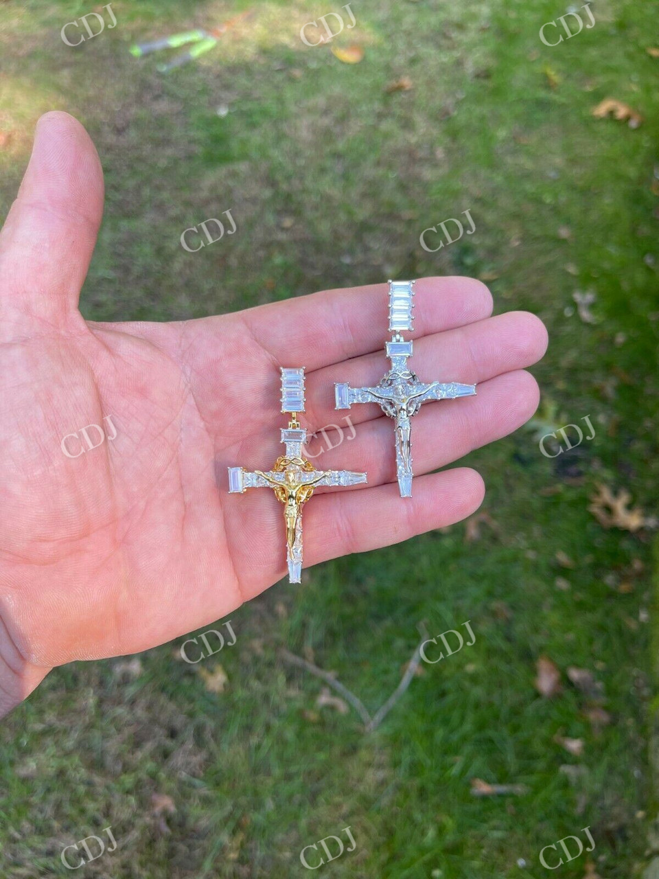 925 Silver Baguette Diamond Jesus Cross Pendant  customdiamjewel   