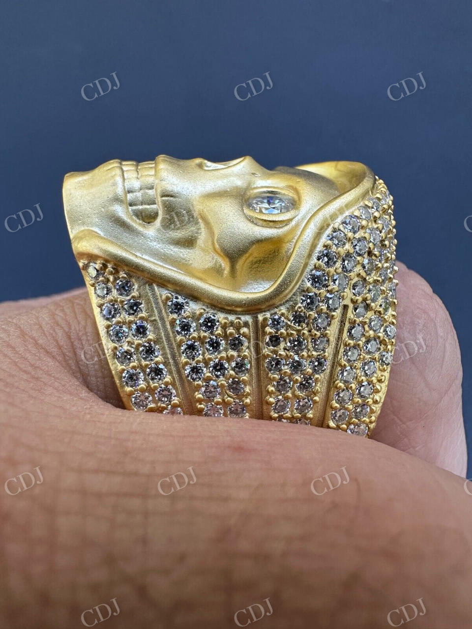 18K Solid Gold Hip Hop Diamond Skull Ring For Men's  customdiamjewel   