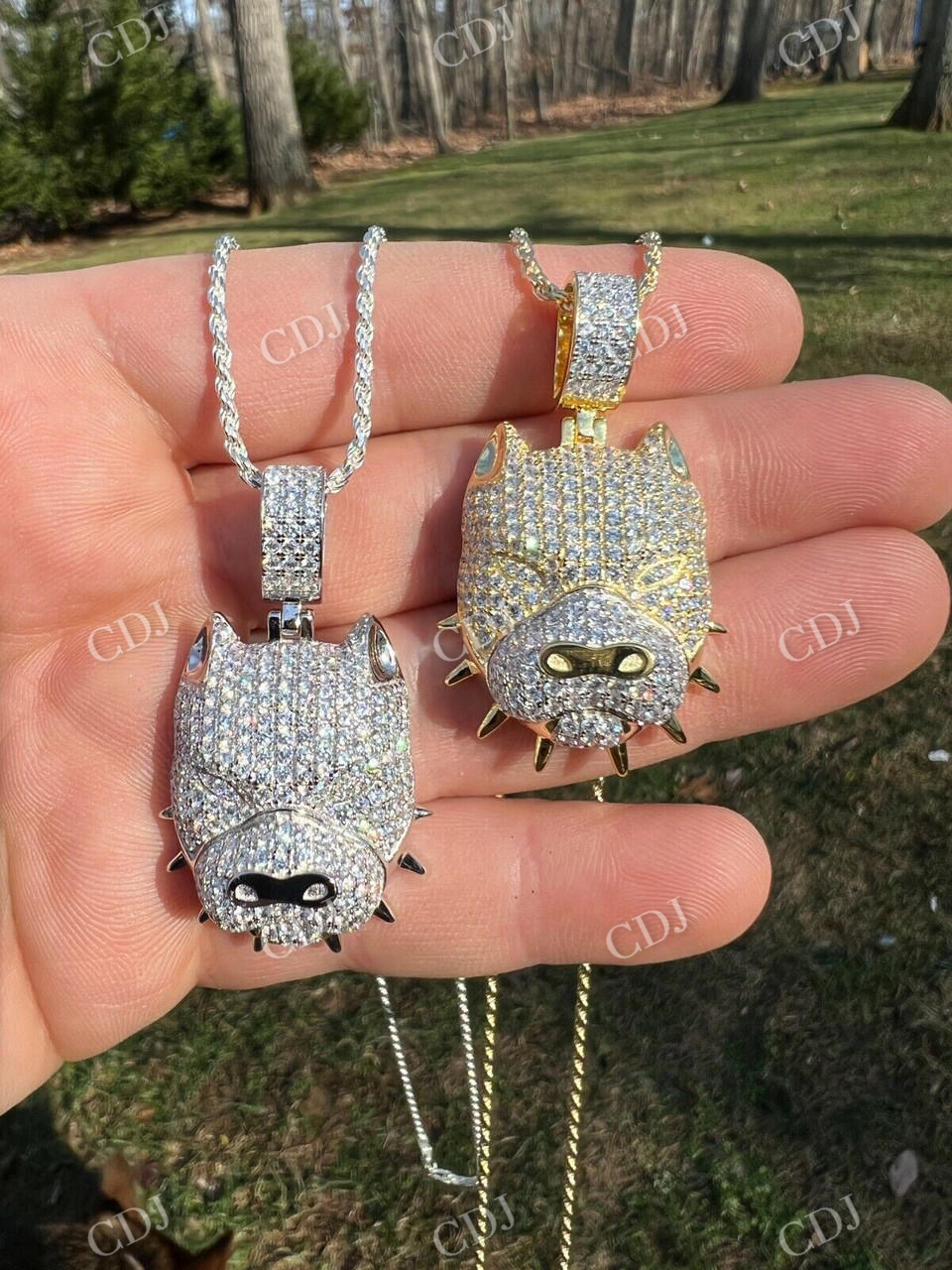 Natural Colorless Diamond Pitbull Dog Pendant  customdiamjewel   