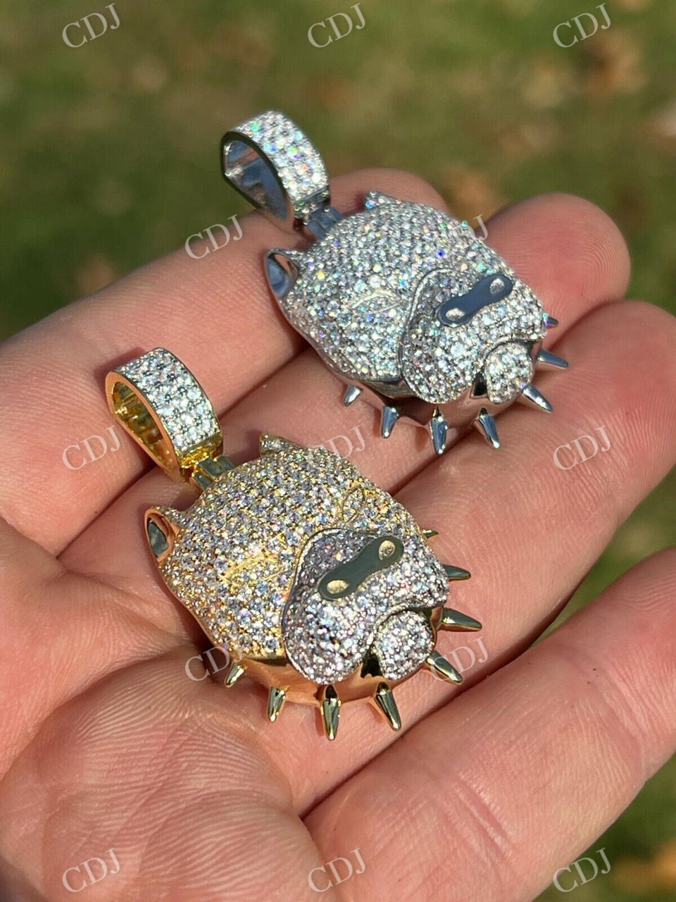 Natural Colorless Diamond Pitbull Dog Pendant  customdiamjewel   