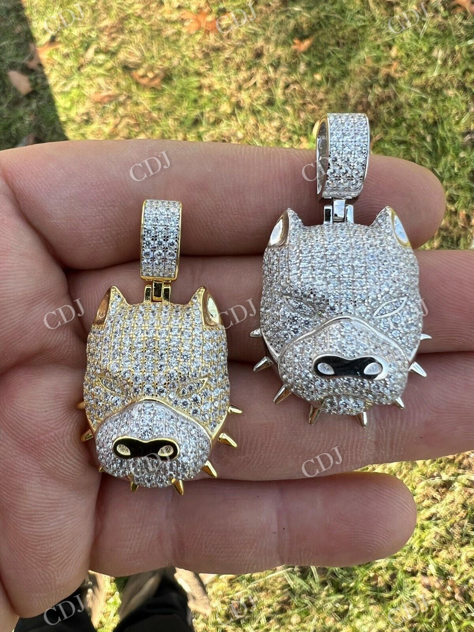 Natural Colorless Diamond Pitbull Dog Pendant  customdiamjewel   