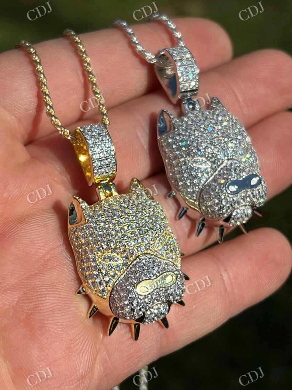 Natural Colorless Diamond Pitbull Dog Pendant  customdiamjewel   