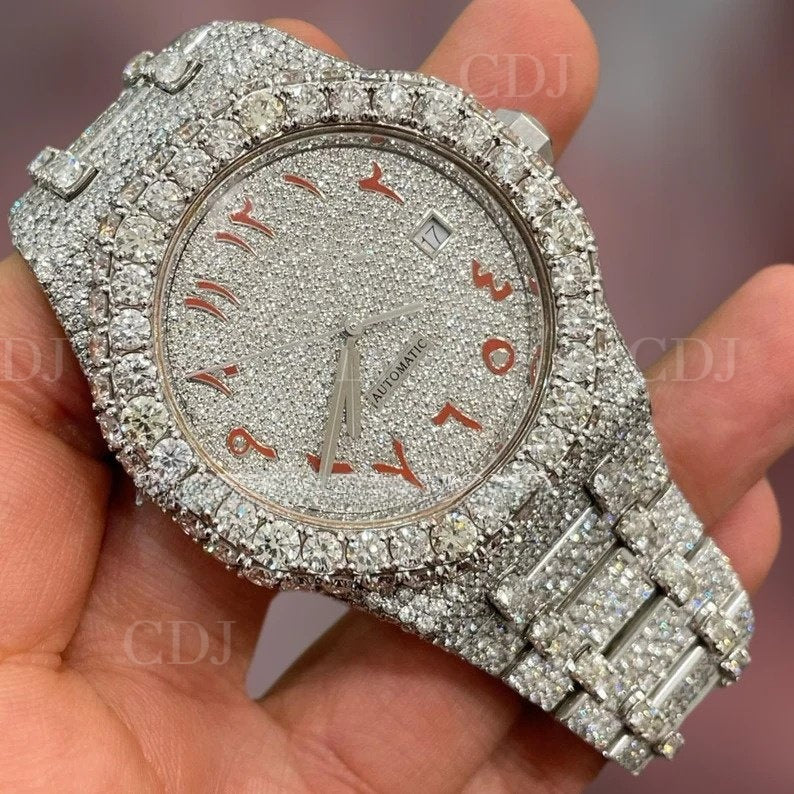 Fully Iced Out AP Modified Red Arabic Moissanite Watch customdiamjewel