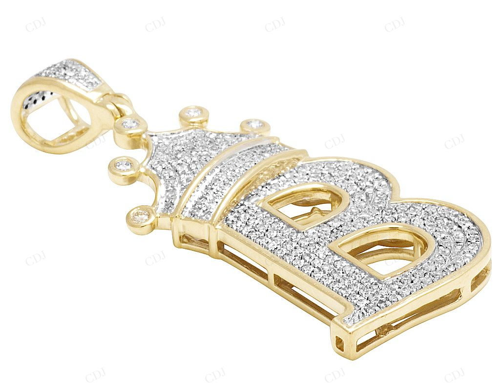 1.75" 0.60 CTW 10K Gold Natural Diamond Crown Initial "B" Pendant CustomDiamJewel