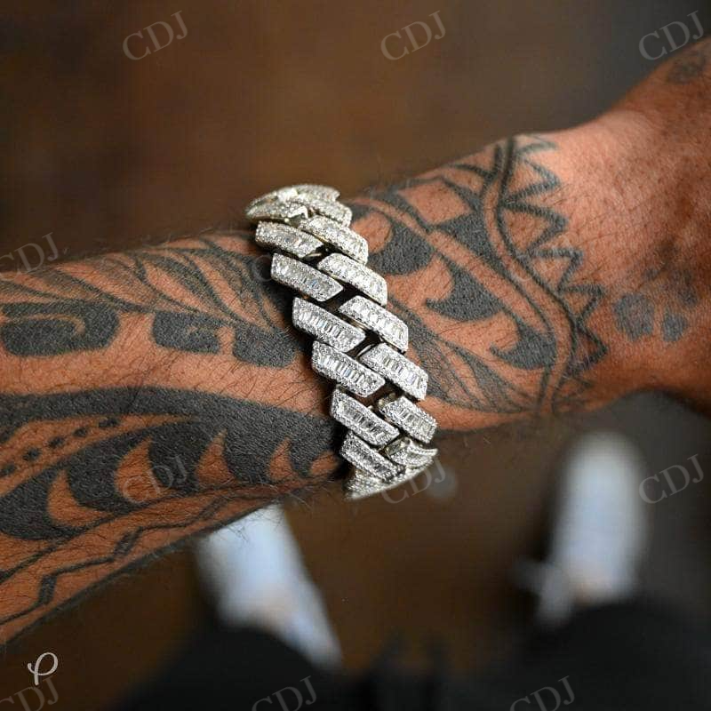 19MM Diamond Prong Baguette Cuban Link Bracelet For Men  customdiamjewel   
