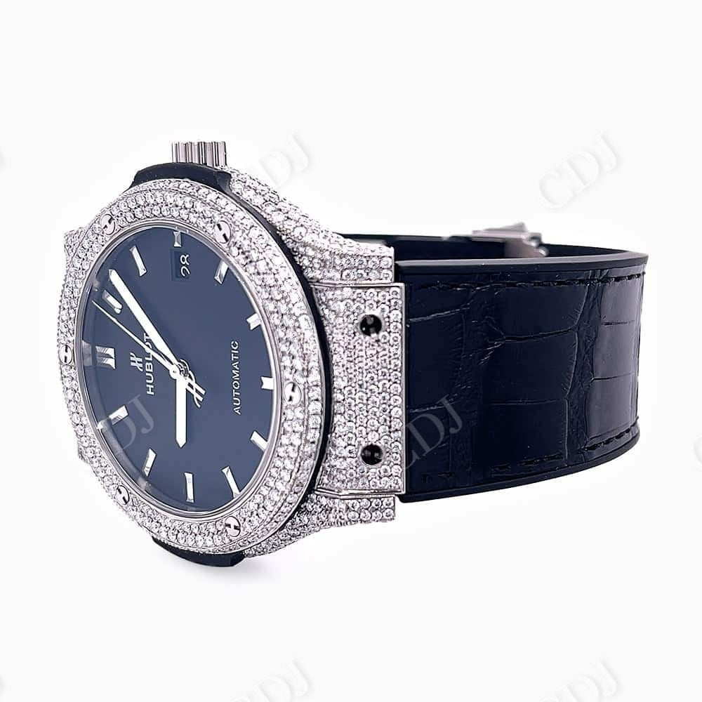 Black Belt Hublot Custom Moissanite Wrist Watch customdiamjewel