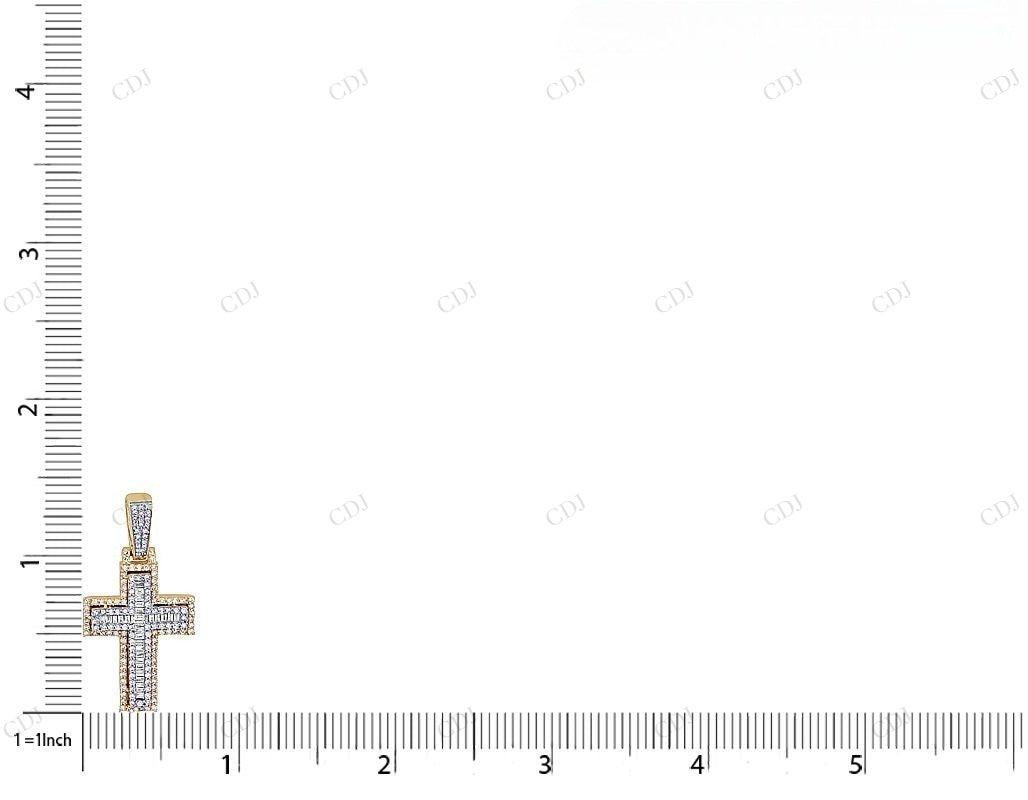 10K Yellow White Gold Baguette Lab Grown Diamond Cross Pendant Hip Hop Pendent CustomDiamJewel