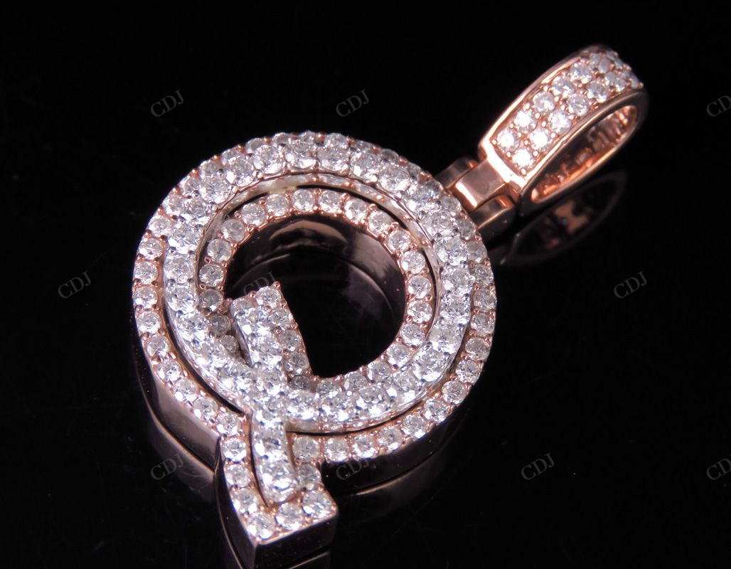 1.5" 1.5 CTW 14K Gold Real Diamond Custom 3D Initial 'Q' Letter Pendant CustomDiamJewel