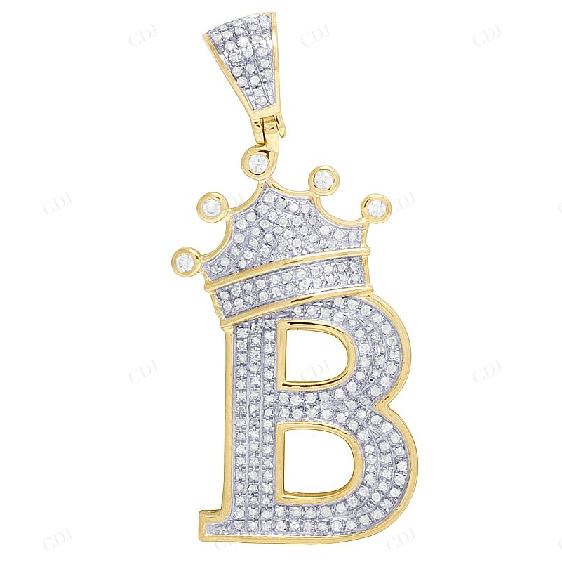1.75" 0.60 CTW 10K Gold Natural Diamond Crown Initial "B" Pendant CustomDiamJewel