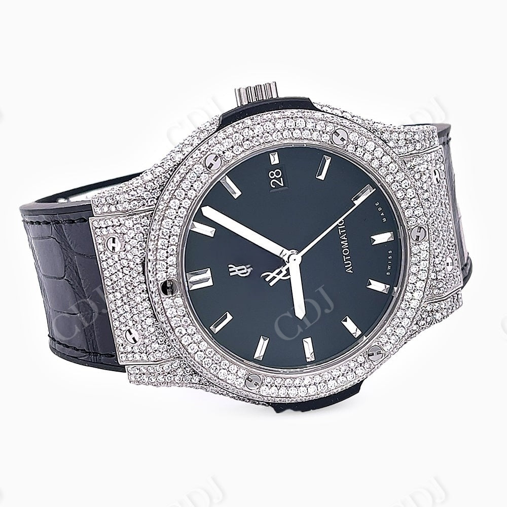 Black Belt Hublot Custom Moissanite Wrist Watch customdiamjewel