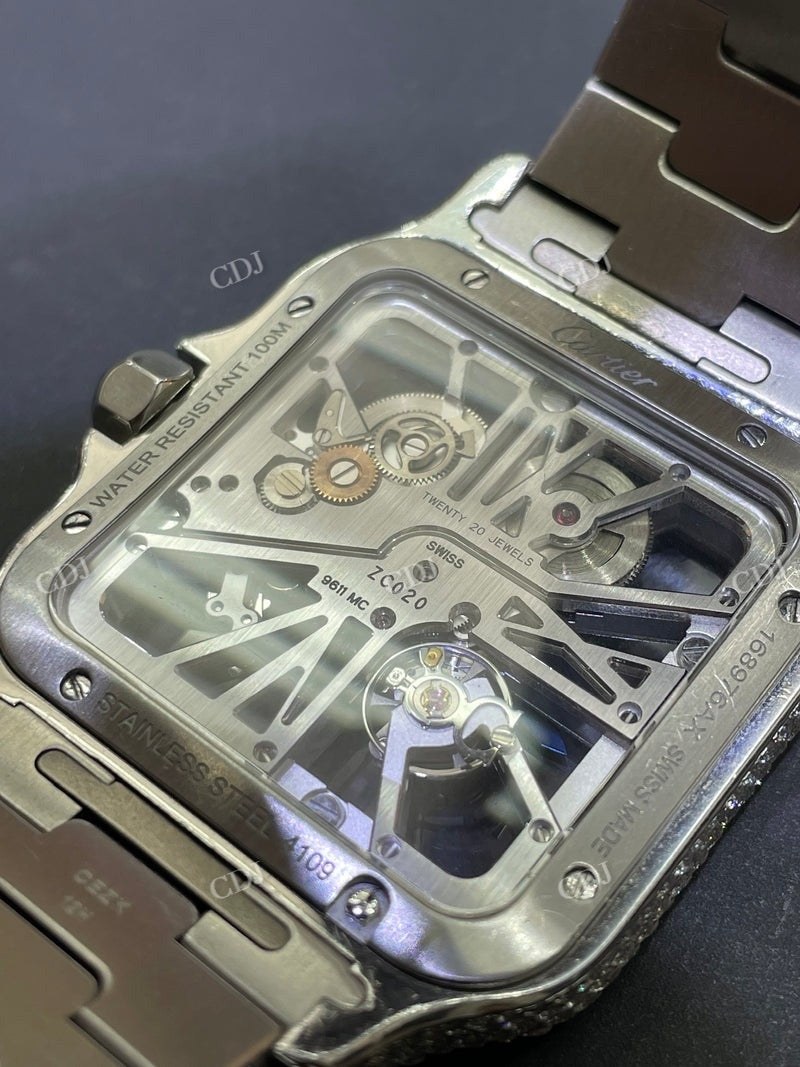 Full White Cartier Skeleton Bust Down ETA Swiss Movement Watch For Men customdiamjewel