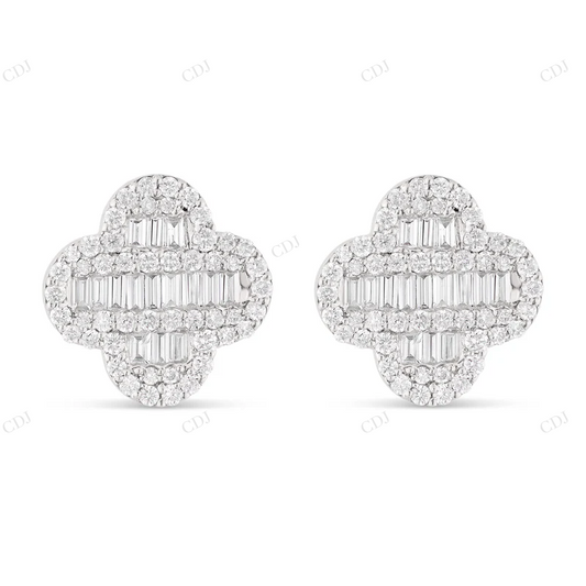 0.85 CTW Baguette & Round Diamond Clover Stud Earrings Stud earrings CustomDiamJewel
