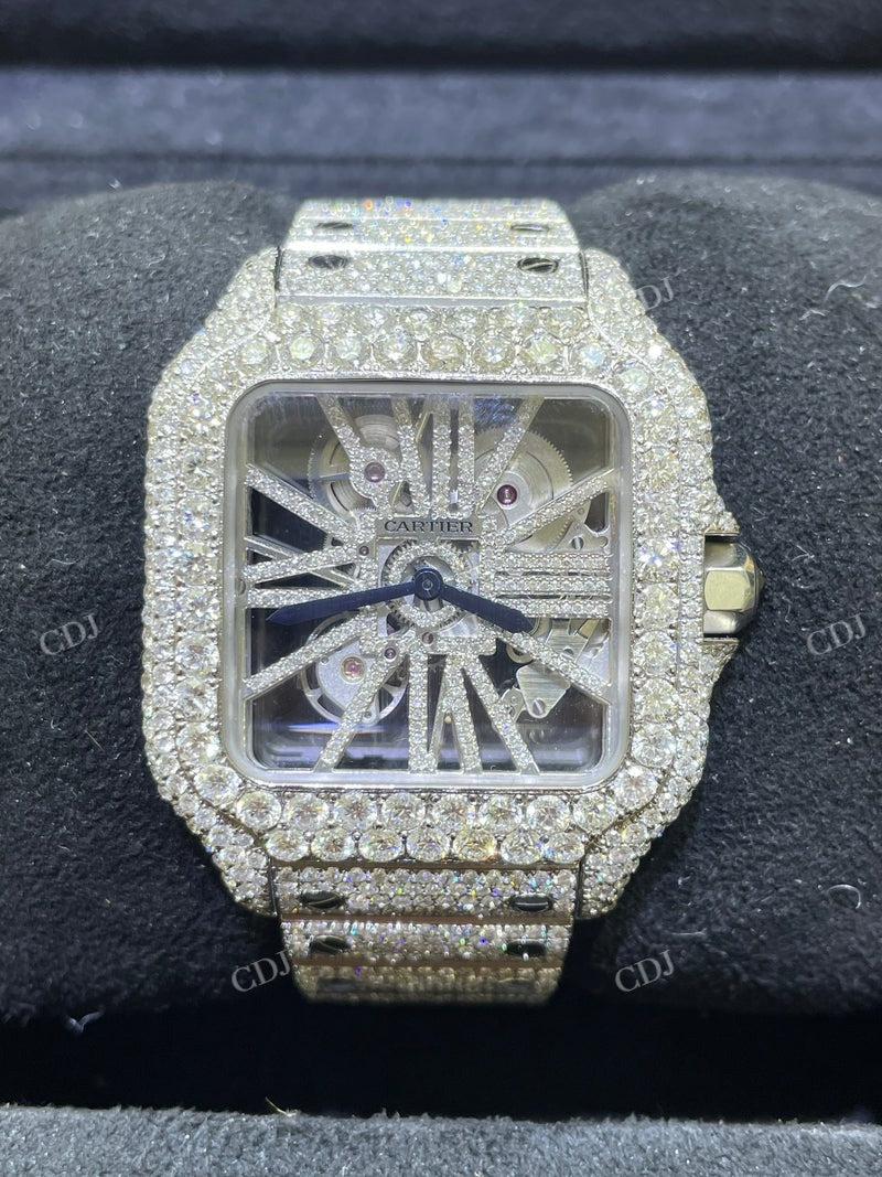 Full White Cartier Skeleton Bust Down ETA Swiss Movement Watch For Men customdiamjewel