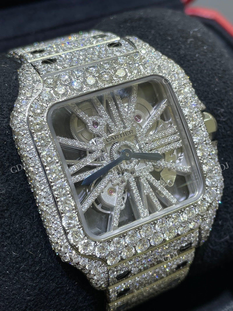 Full White Cartier Skeleton Bust Down ETA Swiss Movement Watch For Men customdiamjewel