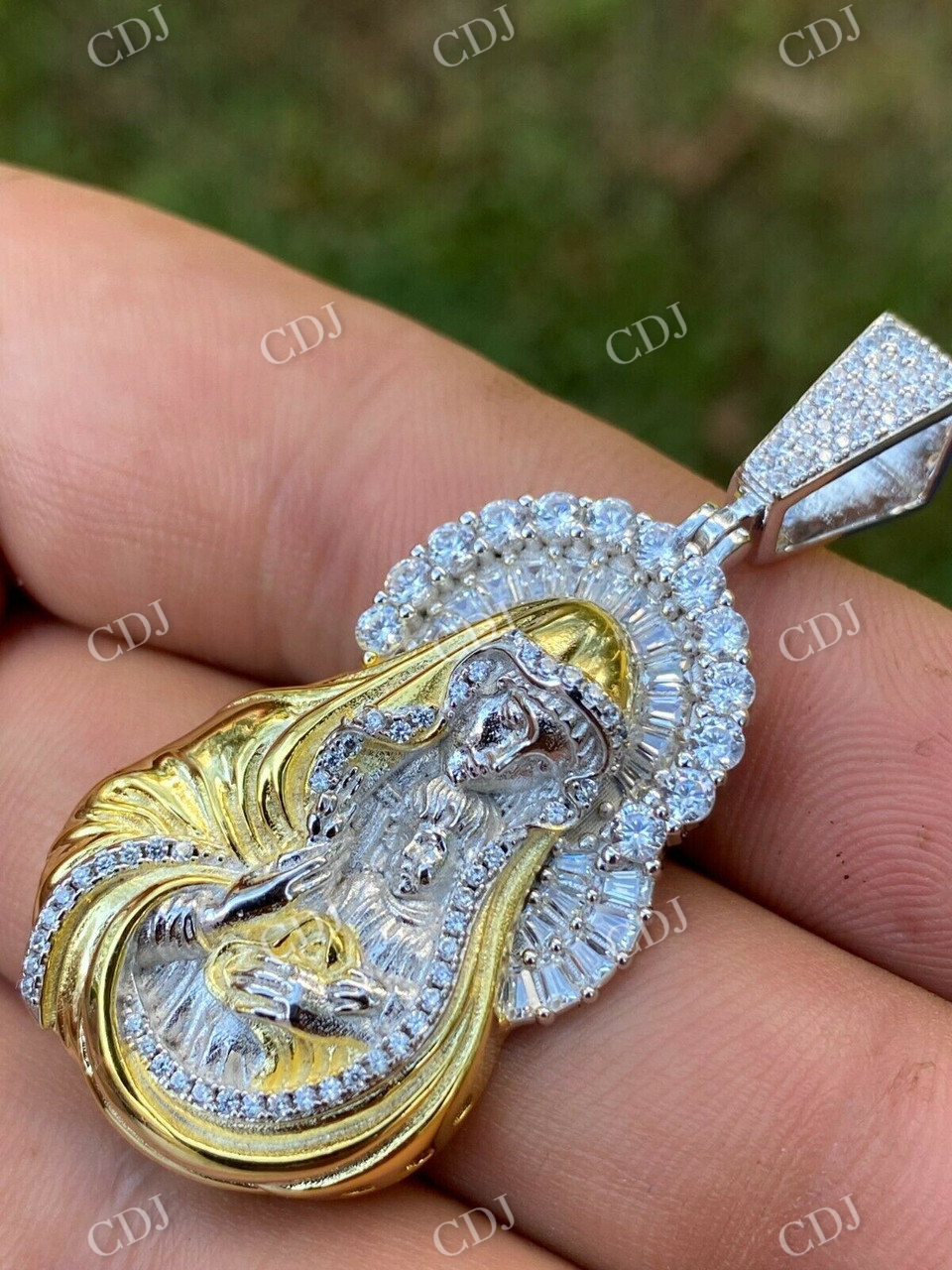 Virgin Mary Hip Hop Two Tone Pendant  customdiamjewel   