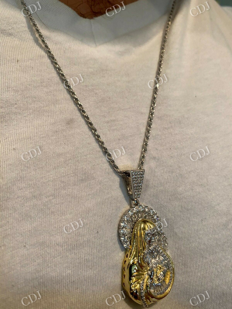Virgin Mary Hip Hop Two Tone Pendant  customdiamjewel   