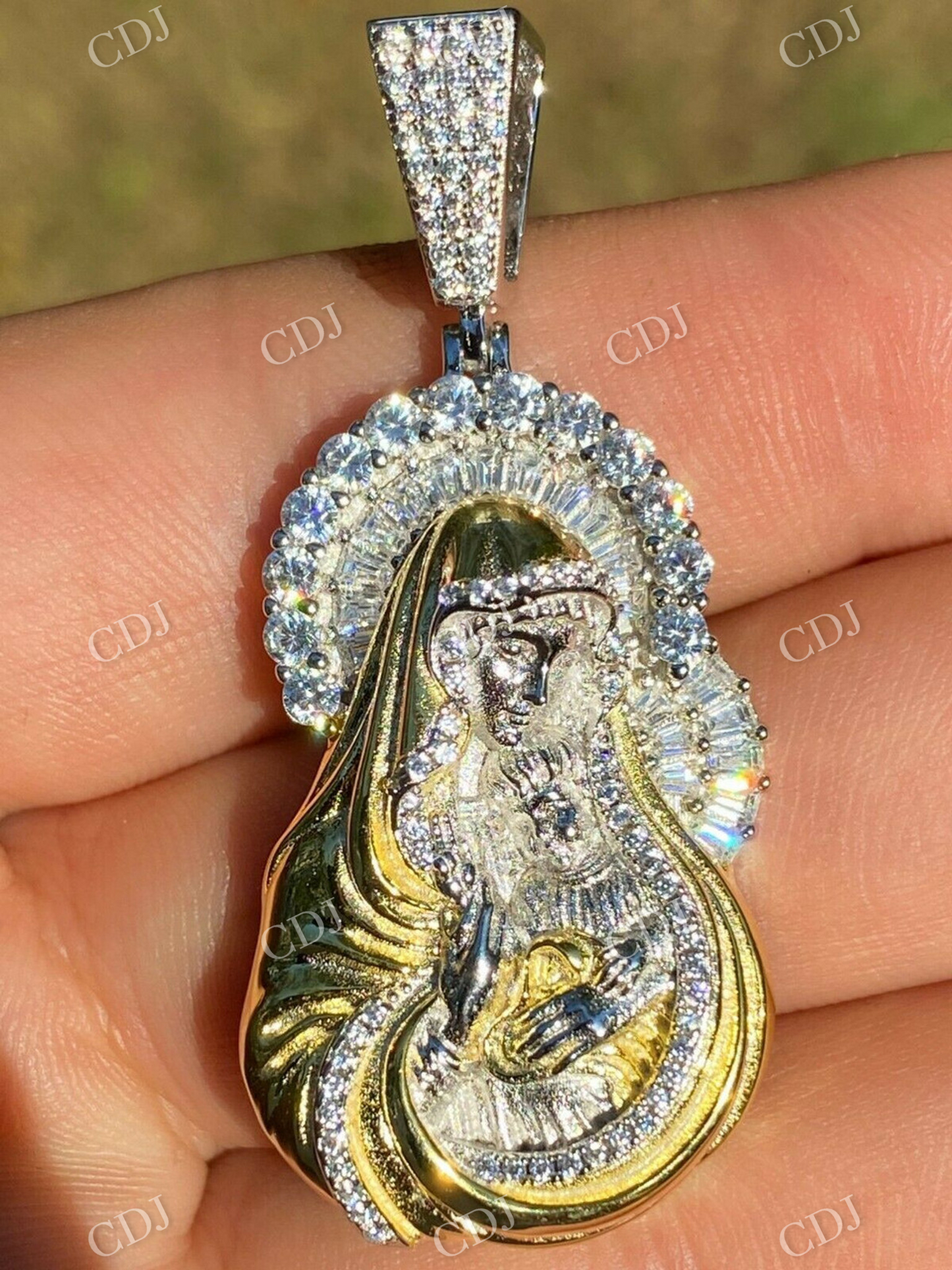 Virgin Mary Hip Hop Two Tone Pendant  customdiamjewel   