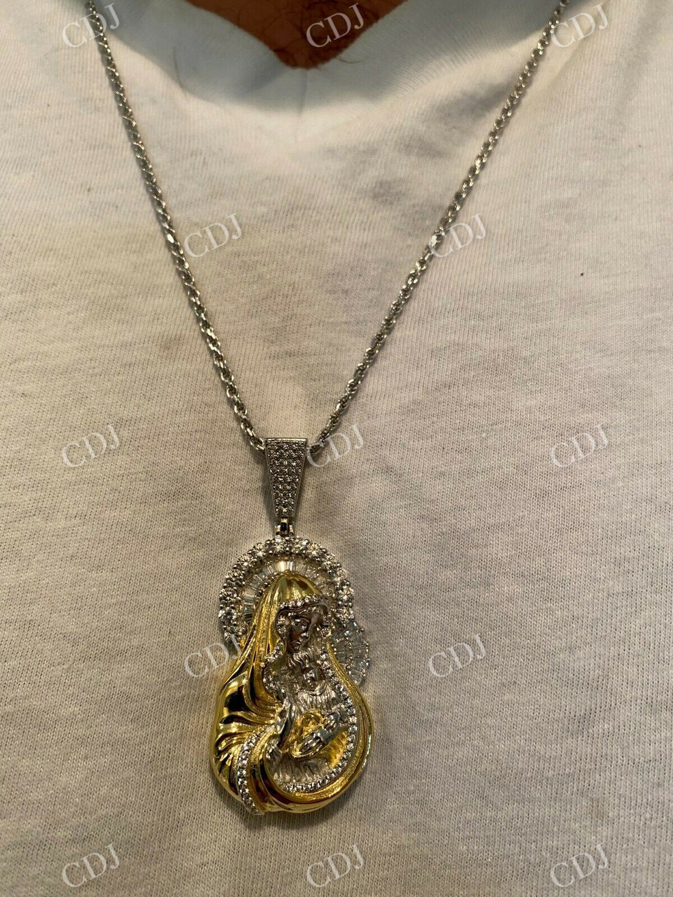 Virgin Mary Hip Hop Two Tone Pendant  customdiamjewel   