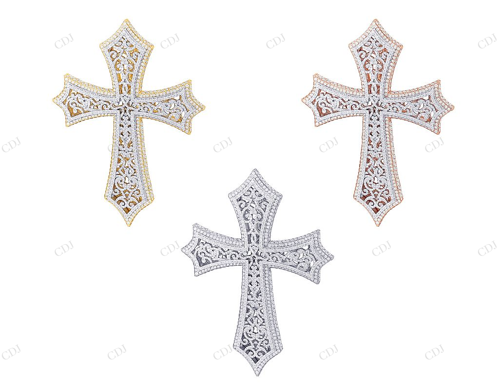 10K Gold Hollow Mesh Cross Lab Grown Diamond Pendant Hip Hop Pendent CustomDiamJewel