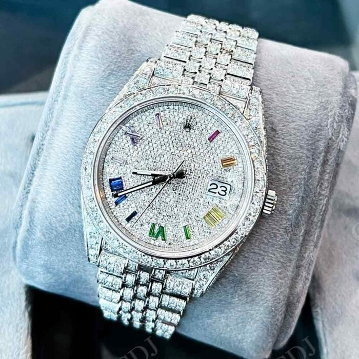 Customized Rainbow Numbers Rolex Moissanite Watch customdiamjewel