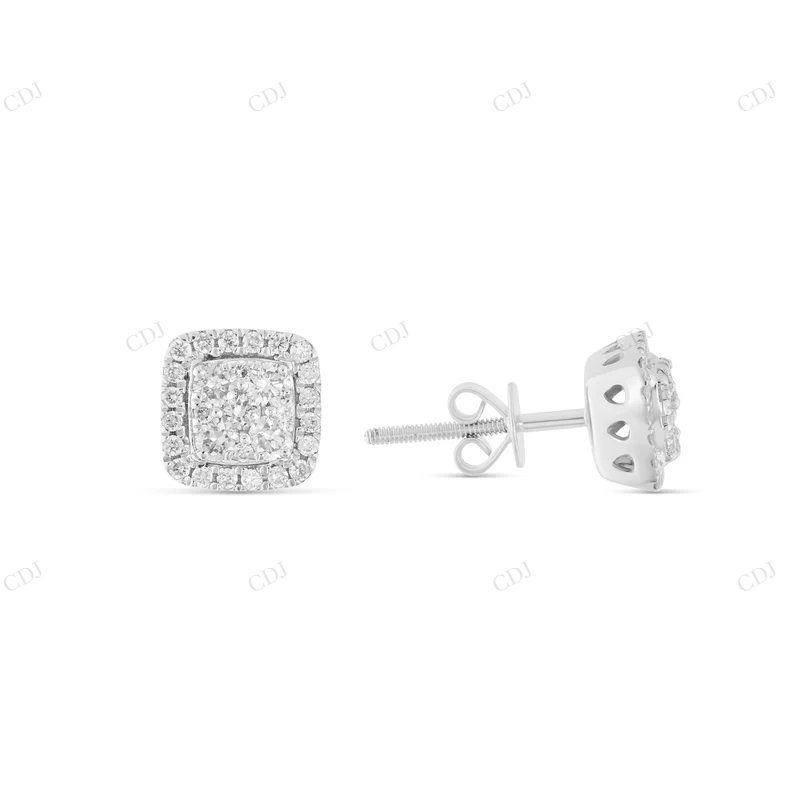 Cushion Cut Moissanite Diamond Halo Stud Earrings Stud earrings CustomDiamJewel