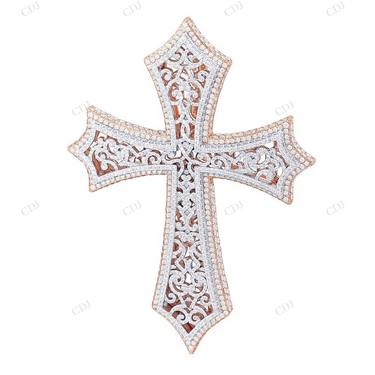 10K Gold Hollow Mesh Cross Lab Grown Diamond Pendant Hip Hop Pendent CustomDiamJewel