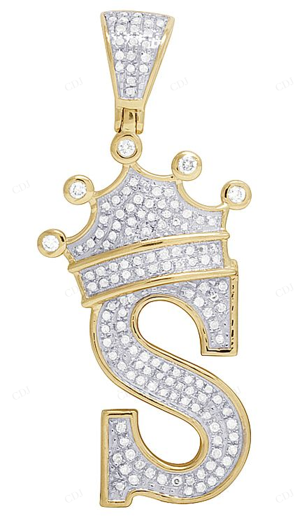 1.75" 0.50 CTW 10K Gold Natural Diamond Crown Initial "S" Pendant CustomDiamJewel