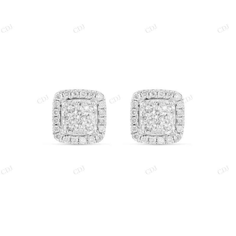 Cushion Cut Moissanite Diamond Halo Stud Earrings Stud earrings CustomDiamJewel