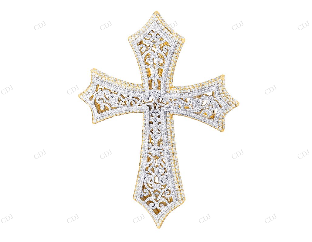 10K Gold Hollow Mesh Cross Lab Grown Diamond Pendant Hip Hop Pendent CustomDiamJewel