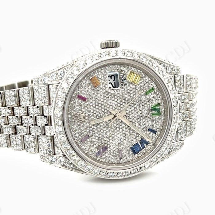 Customized Rainbow Numbers Rolex Moissanite Watch customdiamjewel