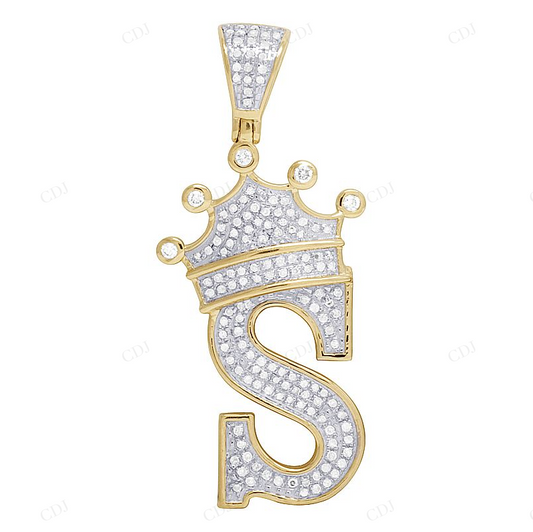 1.75" 0.50 CTW 10K Gold Natural Diamond Crown Initial "S" Pendant CustomDiamJewel