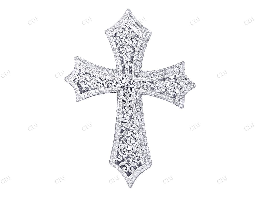 10K Gold Hollow Mesh Cross Lab Grown Diamond Pendant Hip Hop Pendent CustomDiamJewel