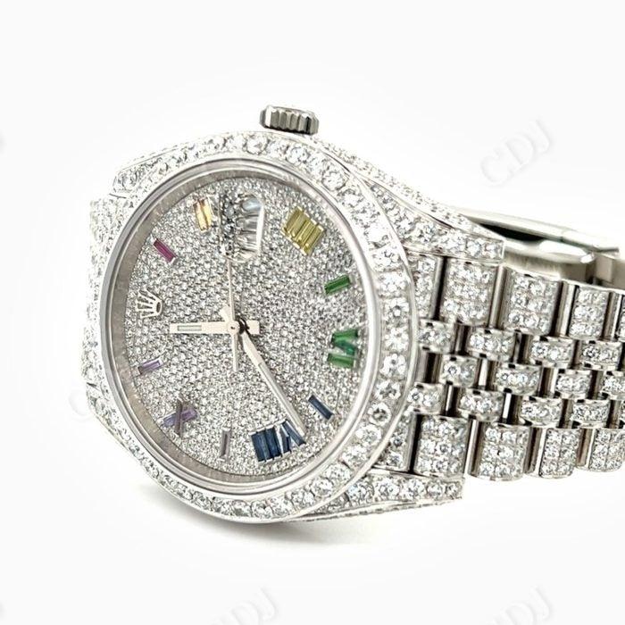 Customized Rainbow Numbers Rolex Moissanite Watch customdiamjewel