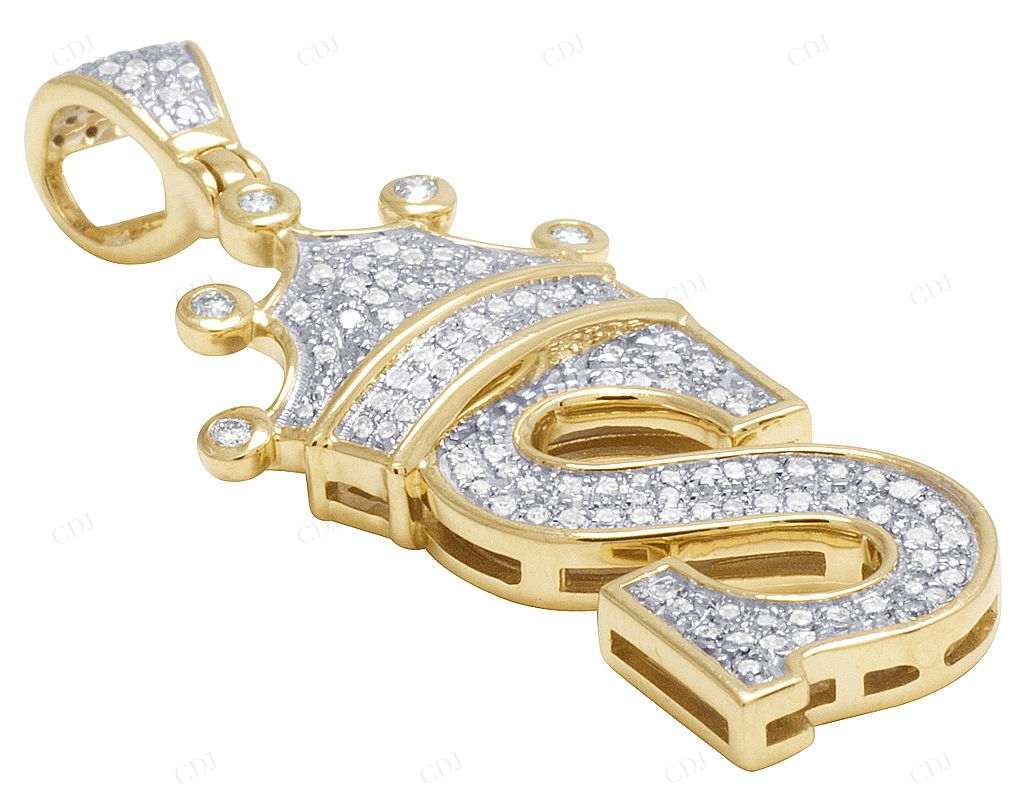 1.75" 0.50 CTW 10K Gold Natural Diamond Crown Initial "S" Pendant CustomDiamJewel