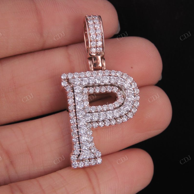 1.5" 1.7 CTW 14K Two Tone Gold Real Diamond Custom Initial 'P' Letter Pendant CustomDiamJewel