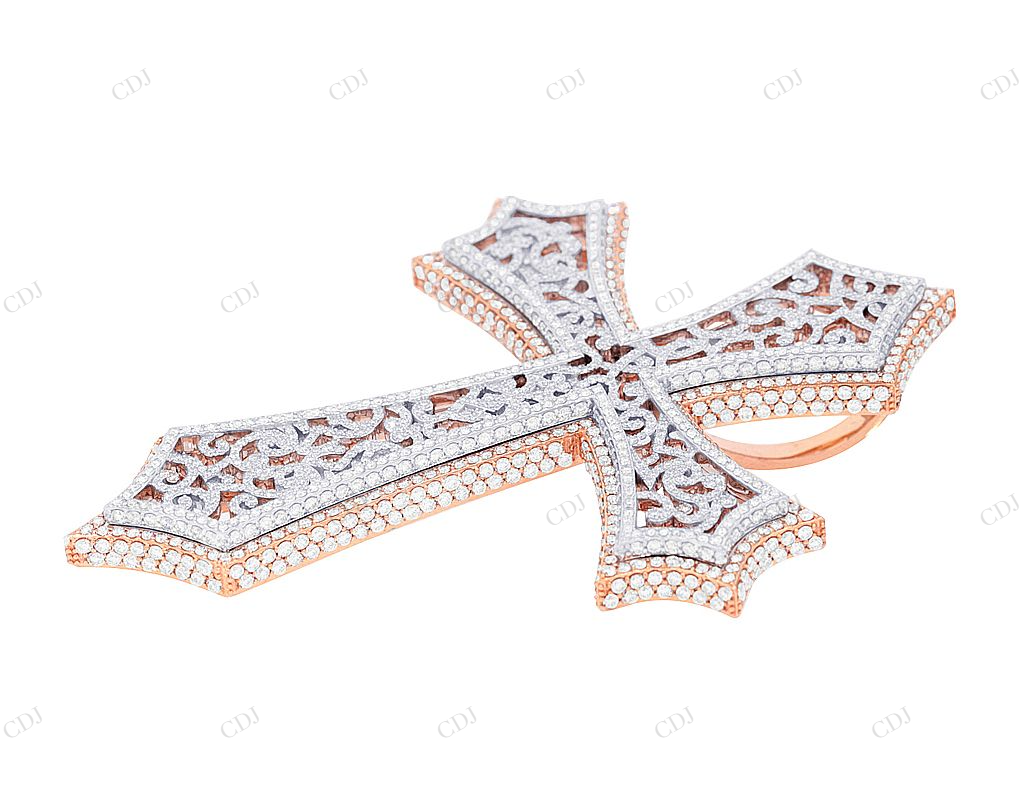 10K Gold Hollow Mesh Cross Lab Grown Diamond Pendant Hip Hop Pendent CustomDiamJewel