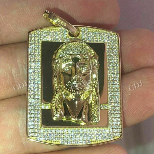 Round Diamond Solid Gold Jesus Pendant  customdiamjewel   