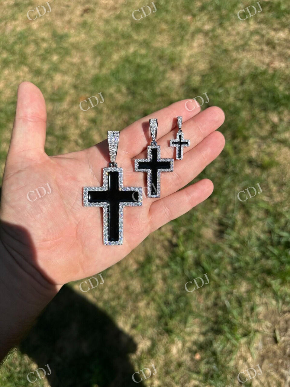 925 Sterling Silver Black Enamel Cross Pendant  customdiamjewel   
