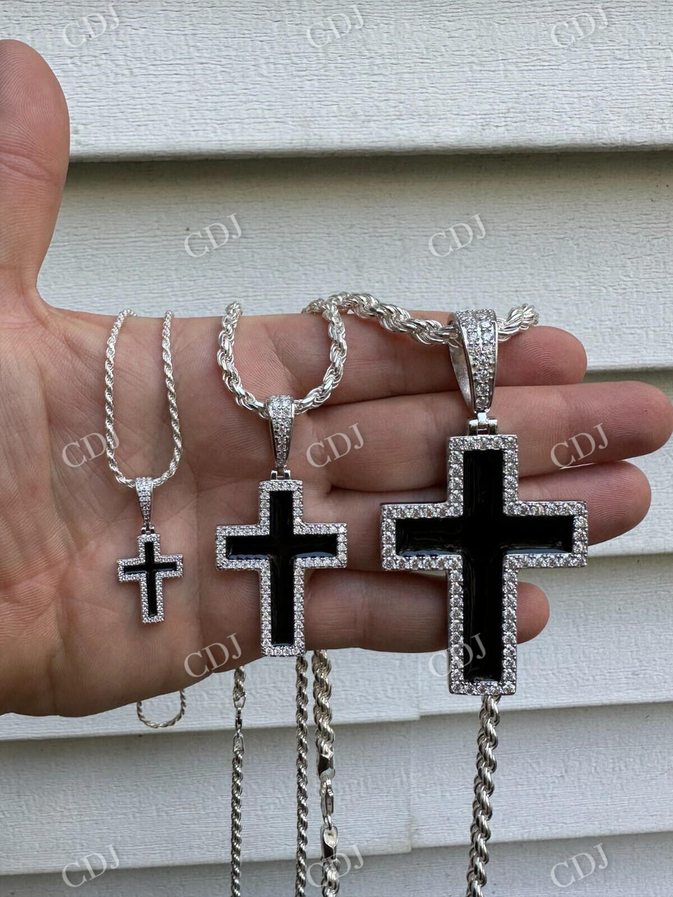 925 Sterling Silver Black Enamel Cross Pendant  customdiamjewel   