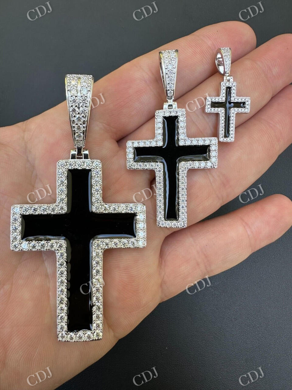 925 Sterling Silver Black Enamel Cross Pendant  customdiamjewel   