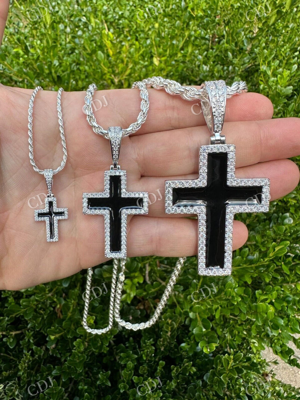 925 Sterling Silver Black Enamel Cross Pendant  customdiamjewel   
