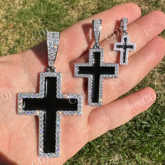 925 Sterling Silver Black Enamel Cross Pendant  customdiamjewel   