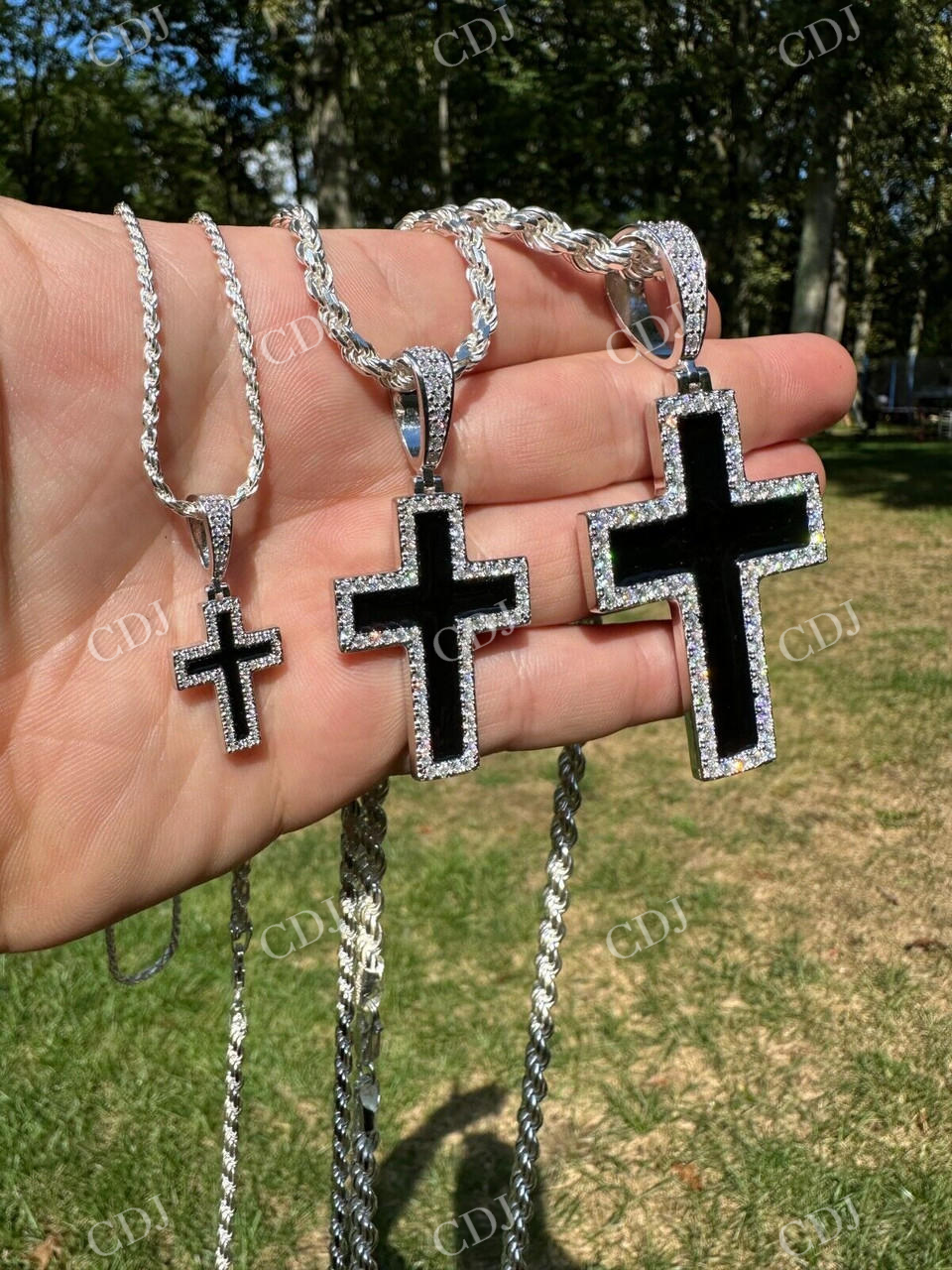 925 Sterling Silver Black Enamel Cross Pendant  customdiamjewel   