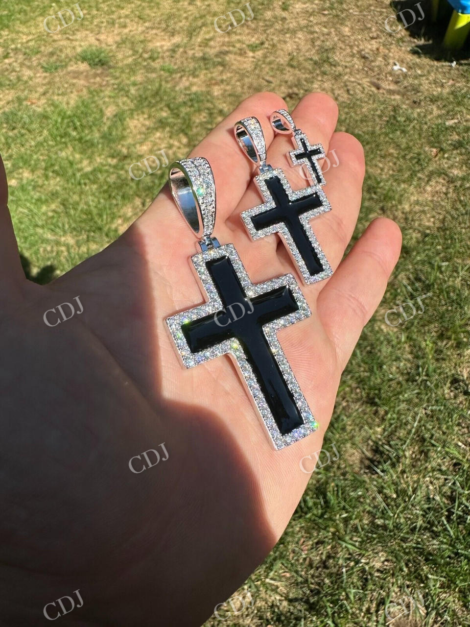 925 Sterling Silver Black Enamel Cross Pendant  customdiamjewel   