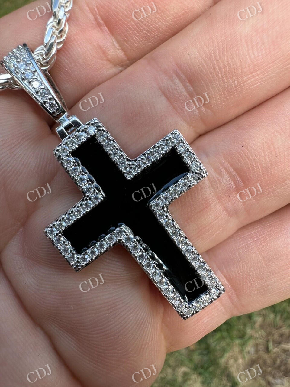 925 Sterling Silver Black Enamel Cross Pendant  customdiamjewel   
