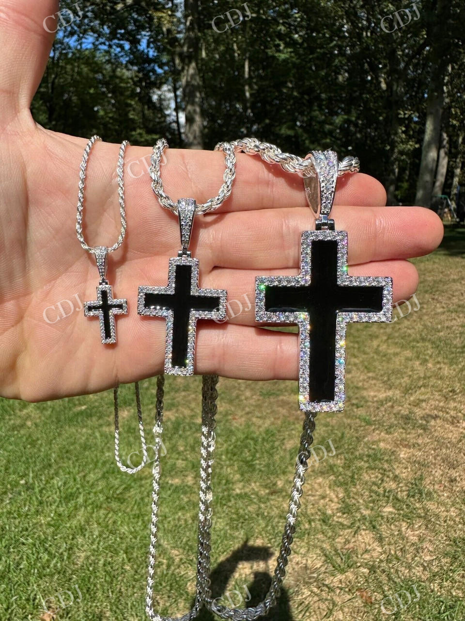 925 Sterling Silver Black Enamel Cross Pendant  customdiamjewel   